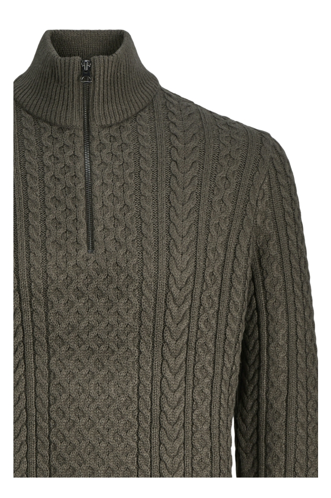 JPRBLUSEAN KNIT CABLE HALF ZIP SN 12283487 BLACK OLIVE